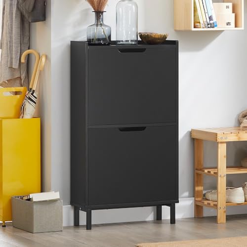 Haotian Black Shoe Cabinet with 2 Flip-Drawers