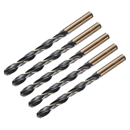 Image of sourcing map 5pcs Straight Shank Twist Drill Bits 8.2mm Gold Titanium & Black Nitride Coated High Speed Steel (HSS) 4341 with 8.2mm Shank for Stainless Steel Alloy Metal Plastic Wood