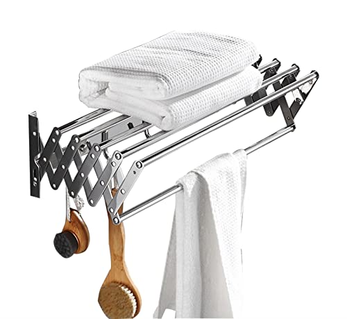 Stendibiancheria da Parete Stendino a Fisarmonica Ripiegabile Stendipanni da Muro in Acciaio Inossidabile Interni Esterni Wall Mounted Laundry Clothes Drying Rack (Color : Drying Rack, Size : 60cm)