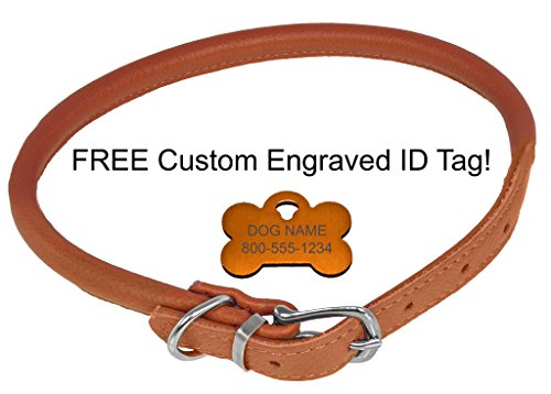 Dogline Designer Leather Dog Collar W/ Custom Personalized Engraved Id Tag | Training, Walking, Traveling | Soft Comfort, Strong | Small, Medium, Large Breed Sizes | Multiple Colors #TOP2