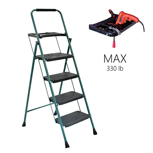 4 Step Ladder,Folding Portable Step Stool with Anti-Slip Foldable Wide Pedal and Tool