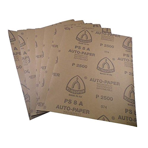 Wasserschleifpapier 10 Blatt P800 Maße 230 mm x 280 mm Nass-Schleifpapier bestes Oberflächenfinish flexibles Trägerpapier kurze Einweichzeiten optimale Anpassung an die Objektkonturen hohe Abtragsleistung durch gleichmäßige Rauhtiefe Aufpolieren mit Hochglanzpolituren kleine Ausschleifungen von Staubeinschüssen