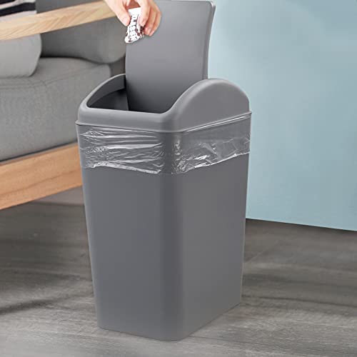 Image of Cand 1 Pack 4 Gallon Kitchen Garbage Can, 16 L Plastic Trash Can with Swing Lid, Grey