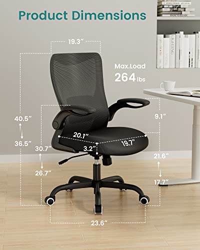 Muxx.stil Office Chair, Ergonomic Desk Chair With Adjustable Lumbar Support, Computer Chair With Flip-Up Armrest, Swivel Task Chair With Breathable Mesh For Home Office, Black #TOP1