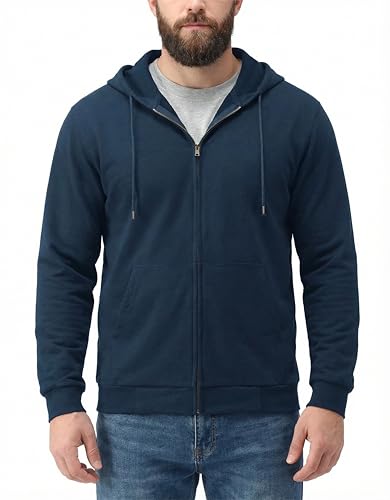 Image of Uyvora FR Hoodies for Men Zipper Front 7.5oz Flame Resistant Jacket NFPA 2112 Cotton Fire Retardant Welding Sweatshirts Navy XL