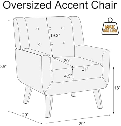 Accent Chair - Mid Century Modern Linen Fabric