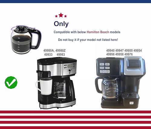 12 Cup Replacement Glass Carafe for Hamilton Beach Coffee Maker Flex Brew 49933 49980A 49980Z 49940 49947 49950 49954 49956 49958 49976, NOT fit 49902 49904, 46290 46299 46293 43874 49630 49615 by cupsync - Image 3