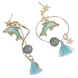 GALPADA Pendientes Asimétricos para Mujer Espirales y Borlas de Delfín en Aleación Dorada, Diseño Cómodo y Elegante para Uso Diario
