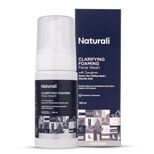 Image of Naturali Clarifying Foaming Face Wash | With Willow Bark, Green Tea & Glycolic Acid | Cleanses Skin Under The Beard | Gently Exfoliates | Removes & Controls Excess Oil | 100ml