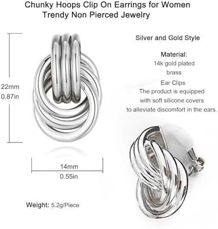 Aretes de clip chapados en oro 14K para mujer miniatura 7
