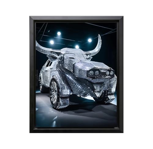 InkFlow Posters Diamond Car Canvas Poster - Artistic Print Featuring Luxury Vehicle with Diamond Theme, Modern Wall Decor for Garage, Office, or Living Room Art - 11x14 Black Floated Frame Canvas Print