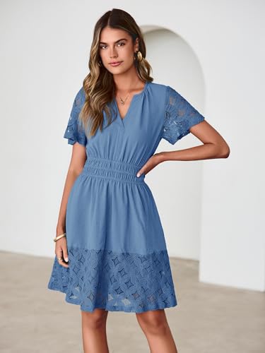 Image of Simplee Womens Boho Summer Dresses Casual Wedding Guest V Neck Short Sleeve Empire Waist A Line Tiered Mini Dress