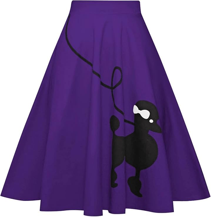 ZEZCLO Womens 50s Vintage Poodle Skirt Dog Printed High Waist Loose Fold Pleated A-line Zipper Skirts Purple XXL