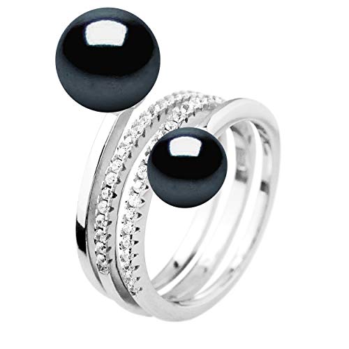 PEARLS & COLORS - Bague Joaillerie Prestige TOI & MOI - Véritables Perles de Culture d'Eau Douce Boutons 7-8 et 9-10 mm - Argent 925 Millièmes - Taille...