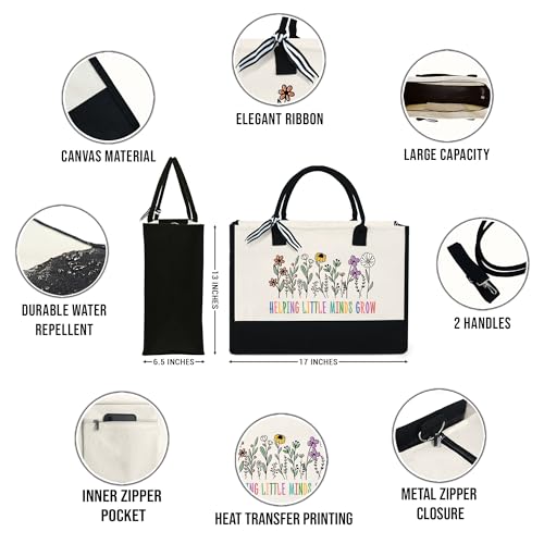 OASSIE Teacher Appreciation Gifts, Teachers Day Gifts, Teacher Tote Bag 13oz Canvas Tote Bag With Zipper… - Image 3