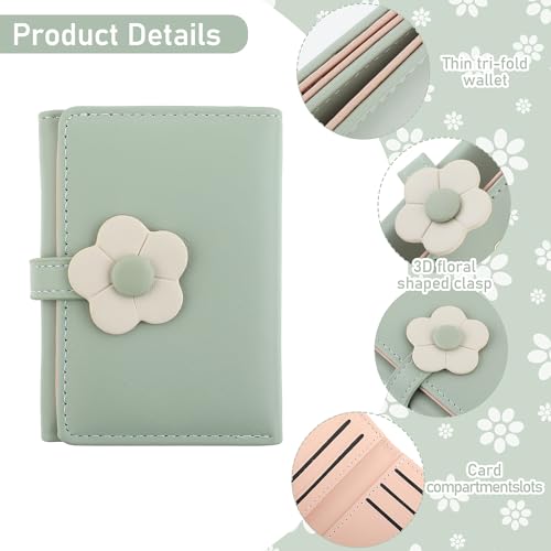 Lusofie Cute Wallet for Teen Girl PU Leather Trifold Small Wallet Cash Pocket flowers Print Card Holder Coin Purse with ID Window for Girls Women2