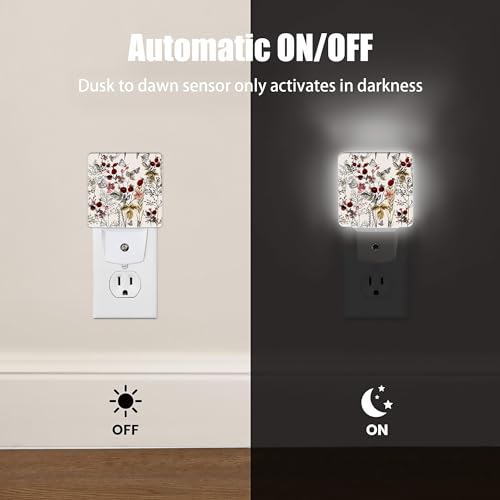 Image of Vintage Flower Night Light, Butterfly Plug into Wall with Dusk to Dawn Light Sensors, Warm Nightlights for Bedroom, Bathroom, Hallway, Kitchen, Gifts Ideal for Girls Women