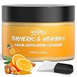 Turmeric Exfoliating Face Wash Vitamin C Facial Cleanser Microdermabrasion Exfoliator Face Scrub Foaming Cleanser Removing Blackhead Acne Moisturizing Soft Natural Skin Care for Women Men