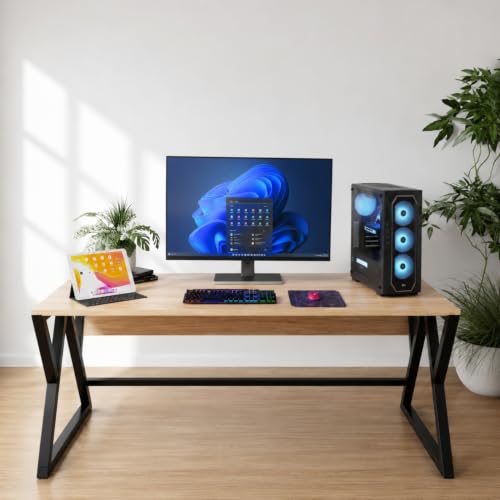 Image of TEKAVO Remik Study Table for Home & Office | Computer Table for Home pc | Wooden Gaming Workstation Desk with Heavy Duty Metal | 150 cm Table | MileOak