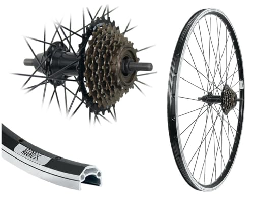 AGGRO-X 26 Zoll Alu Hinterrad 19-559 Laufrad Hohlkammer V-Profil Felgenbremse mit 7 Fach Zahnkranz 21 Gang