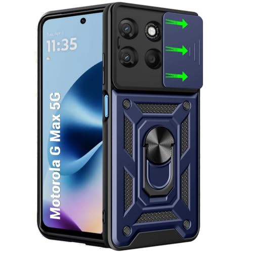Image of TheGiftKart Tough Armor Bumper Back Cover Case for Motorola Moto G Max 5G | Kickstand & Ring Holder | 360 Degree Protection Back Cover Case for Moto G Max 5G (PC & TPU, Sliding Camera Cover, Blue)