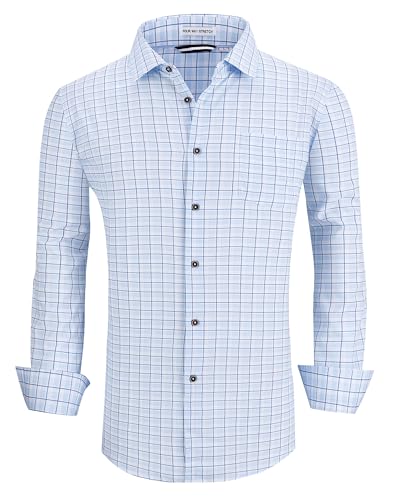 Alex Vando Mens Button Down Shirts Wrinkle Free 4-Way Stretch Print Business Casual Shirt