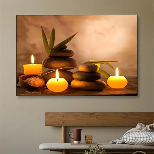 Peinture bougies et pierres de massage | Art mural salon haut de gamme