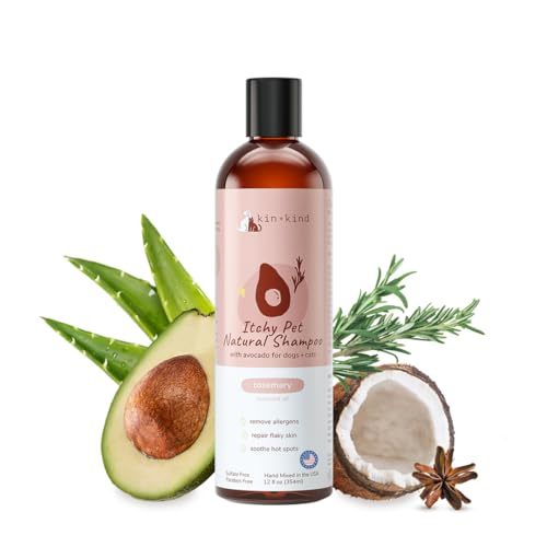 kin+kind Organic Dog Shampoo Itchy Skin Relief – Natural Dog Shampoo for Dry, Sensitive Skin – Moisturizing Formula with Coconut Oil, Olive Oil & Avocado Oil – Grooming Supplies – Made in USA 12 fl oz