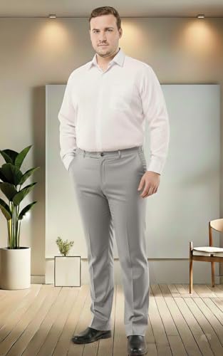 Image of SaintX Men's Premium Plus Size Formal Trousers | Regular Fit Upto 2 inch Techno Flex Waistband | Wrinkle Resistant | Stretchable Triple Blend, Easy Care Fabric | Office & Business Wear