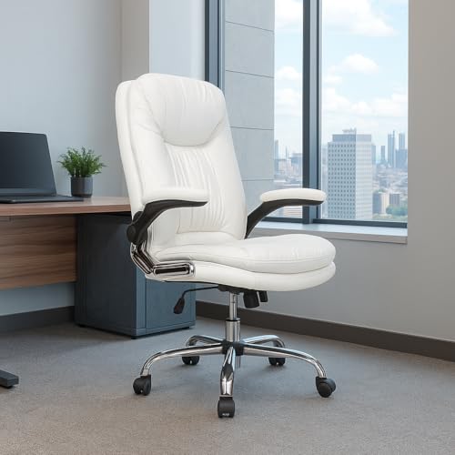 Image of ERGOLUX Premium Office Chair | Ergonomic High Back Boss Chair for Home Office, Home Office & Study | Height Adjustable Office Chair with Chrome Base | 1pc (White)