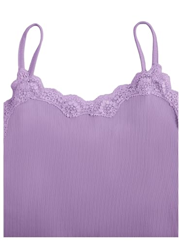 Image of SOLY HUX Girl's Lace Trim Camisoles Ribbed Spaghetti Strap Crop Tank Tops | Sleeveless, Teen Girl Top, Summer Top