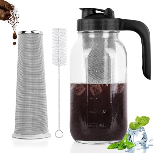 Cold Brew Coffee Maker Pitcher, 64 Oz Heavy Duty Glass Mason Jar ...