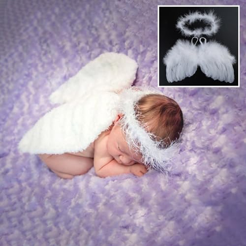 2Pcs Baby White Angel Wing Headband Photography Props Angel Feather Wing Baby Angel Wing with Headband