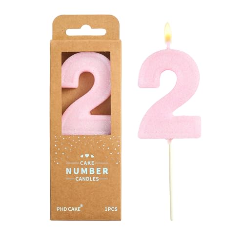 PHD CAKE 2.76 Inch Luxe Pink Glitter 2 Number Birthday Candles Pink Number Candles Cake Number Candles Party Celebration
