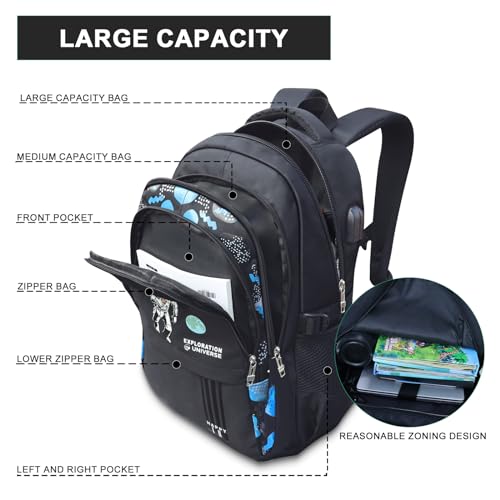 Mochila de anime para meninos, luminosa, para escola, mochilas legais, Preto e azul., Big, Mochila q