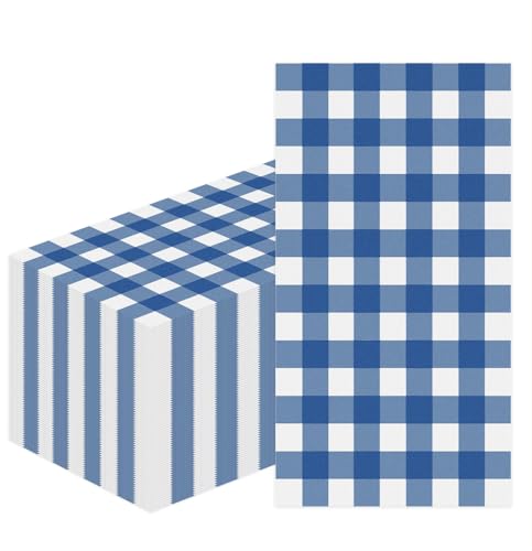 HEIPINIUYE 50 Pieces 3-ply Navy Blue Gingham Napkins Disposable Navy Blue and White Checkered Napkins Buffalo Plaid Paper Napkins for Wedding Birthday Party Bathroom Napkin Guest Disposable