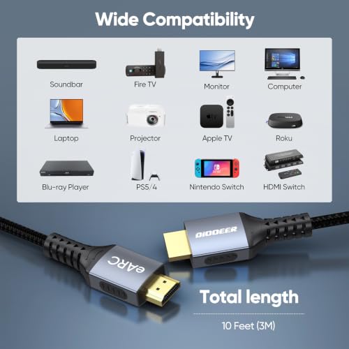 8K HDMI ARC/eARC Cable for Soundbar 10ft, Ultra High Speed HDMI 2.1 48Gbps by DIOOEER - Used condition - Image 7