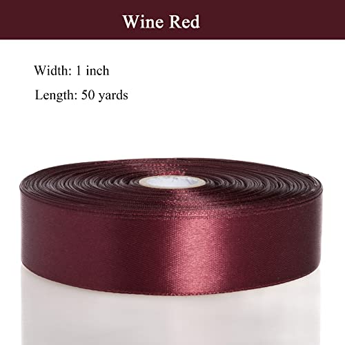 Yaseo 1 Inch Wine Red Solid Satin Ribbon, 50 Yards Craft Fabric Ribbon For Gift Wrapping Floral Bouquets Wedding Party Decoration #TOP2