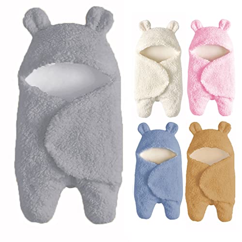 Image of FJYQOP Baby Swaddle Blanket Boys Girls Cute Cotton Plush Receiving Blanket Newborn Sleeping Wraps for 0-6 Months - Gray