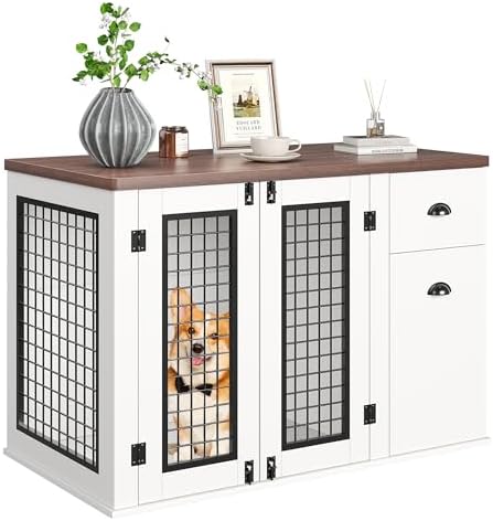Dog Crate Furniture, Pet Kennel for Small to Medium Dogs, White W...