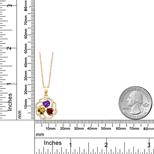 Gem Stone King 18K Yellow Gold Plated Silver Yellow Gold Plated Customized and Personalized 3 Heart Shape Gemstone Birthstone Flower Mothers Family Blossom Couple Pendant Necklace for Women3