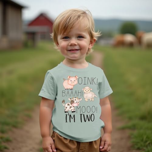 MODNTOGA Baby Boy 2nd Birthday T-Shirt Toddler Farm Animal Graphic Shirt 2 Years Old B-Day Party Top I’M Two Short Sleeve Tee2