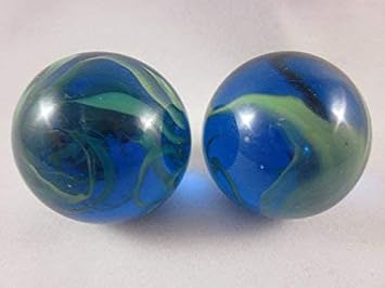Set of 2 Ocean Tide 35mm Boulder Translucent Blue/Green Swirl Large Shooter Solid Glass Marbles Home Decor/Vase Filler/Aquarium