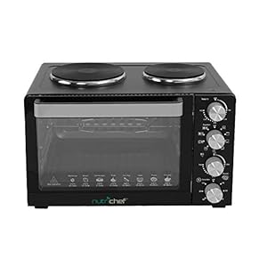 NutriChef 30 Quarts Kitchen Convection Oven – 1400 Watt Countertop Turbo, Rotisserie Roaster Cooker with Grill, Griddle Top Rack, Dual Hot Plates, Toaster, Baking Tray, Skewers and Handles – PKRTO28