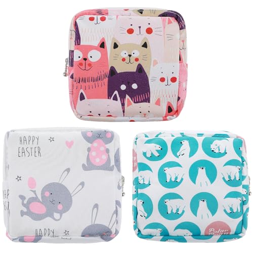 HJZHII 3 unidades de almacenamiento para tampones, tampones para mujer, mini bolsa de almacenamiento con cremallera, compresas sanitarias, portátil, organizador para niñas