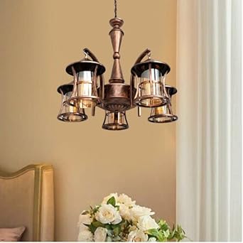 GAUVIK Unique Design 5 Light Jhoomar/Chandelier for Living Room,Home Decor Chandelier Ceiling Lamp.Copper Antique-Corded Electric