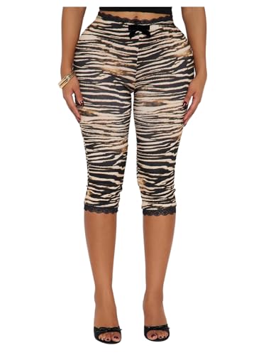 GORGLITTER Women's Zebra Striped Leggings Lace Trim Cropped