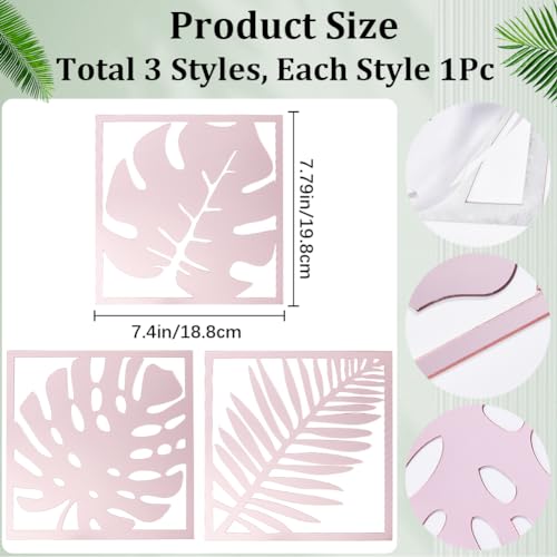 CREATCABIN 3Pcs Leaf Mirror Wall Stickers Square Mirror Art Decals Acrylic Wall Mirror Decor Mural Sticker Set Detachable for DIY Home Living Room Bedroom Wall Decoration 7.4 x 7.8Inch Pink - Image 2