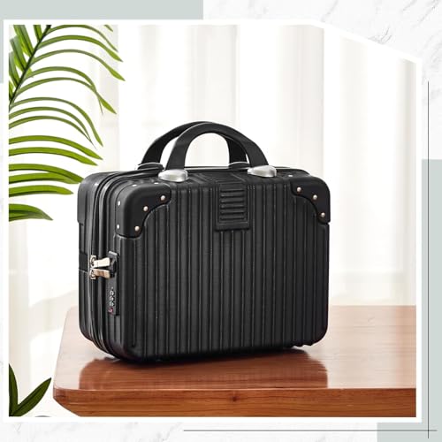 Image of PVC Portable Hard Shell Cosmetic Travel Case, Small Travel Hand Luggage with Elastic Band, Mini ABS Carrying Makeup Case Suitcase (B-Black...)