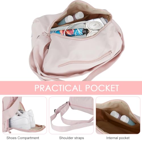 Image of PALAY Gym Bag with Shoe Compartment Pink Waterproof Women Travel Duffel | Lightweight Polyester, Shoulder Duffel with Wet Pocket, Carry on Tote for Swimming, Yoga, Dance, Workout, Travelling